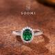 925银椭圆围镶培育沃顿绿祖母绿宝石戒指经典 SOOMI映月 日常女