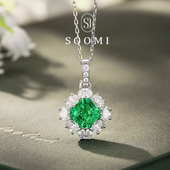 925银实验室方形哥伦比亚木佐祖母绿项链日常通勤吊坠 SOOMI珍宝