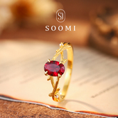 925银椭圆培育鸽血红宝石戒指个性 SOOMI荆棘 设计树枝造型戒环
