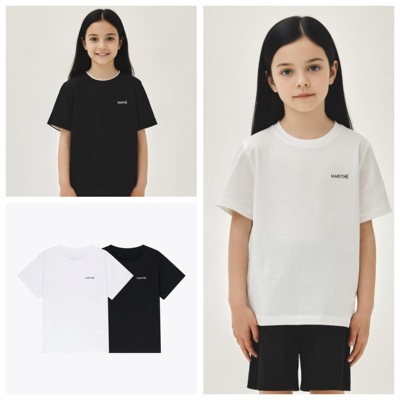 儿童短袖潮牌marithe经典LOGO印花纯棉t恤夏季亲子装男女童装上衣