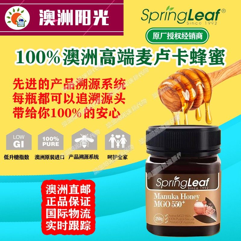 澳洲原产Spring Leaf麦卢卡蜂蜜Manuka纯正天然蜜MGO550+包邮包税