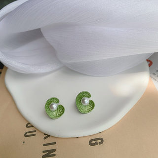橡子铺「牛油果」森系绿色珍珠耳环简约复古甜美气质耳钉耳饰耳夹