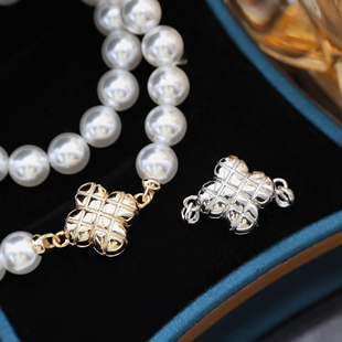 穿珍珠项链手链收尾扣6 菱形格磁吸扣子 9mm S925纯银时尚 DIY配件