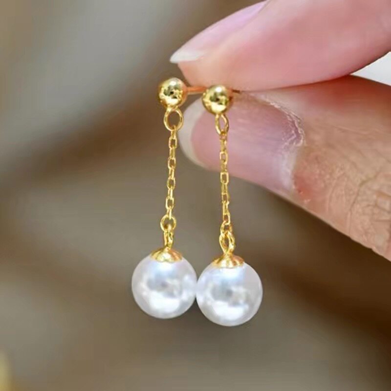 DIY配件 S925纯银O字链长款耳钉空托 珍珠耳线耳饰女配6-13mm圆滴