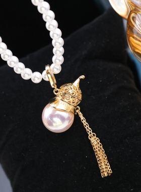 DIY珍珠配件 S925纯银福禄葫芦可打开吊坠空托 珍珠项坠10-14mm圆