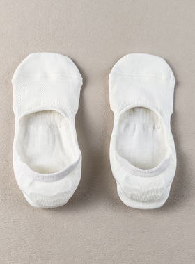 夏季薄款浅口白色硅胶防滑网面隐形袜男士低帮纯棉透气隐形袜防臭