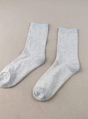 库存尾货纯棉中筒袜子女毛巾底简约灰色条纹秋冬百搭透气吸汗防臭