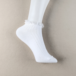 库存微脏处理女士船袜白色花边短筒袜女纯棉款 百搭女袜子 百搭薄款
