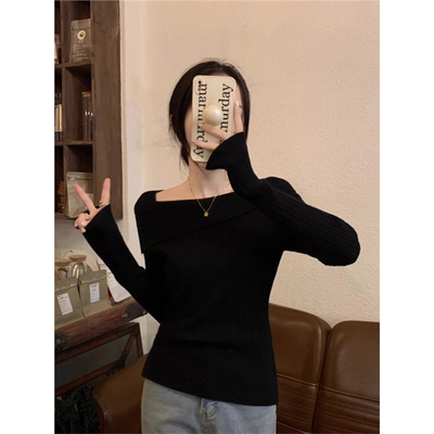 设计感一字肩针织衫女2025秋冬季新款打底衫内搭毛衣小众高级上衣