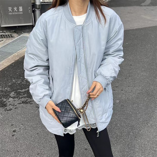 MLNH24冬装新款棒球领皱皱袖韩版中长宽松羽绒服保暖面包服潮