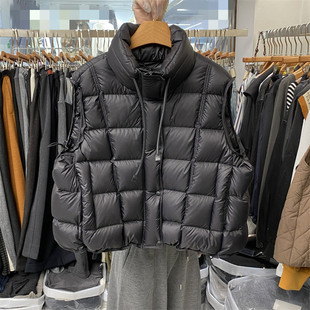 羽绒马甲 方格面包款 韩国东大门25秋冬新袖 口抽绳设计飘带立领韩版