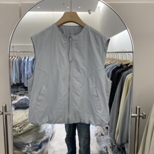 韩国XW正品25春装新松紧边下摆韩版休闲圆领拉链马甲无线百搭坎肩