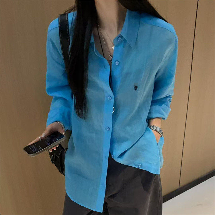 QIANBEISI26春新款胸前刺绣马儿图案时尚韩版糖果亮色系苎麻衬衫