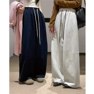休闲阔腿镰刀加绒卫裤 QIANBEISI正品 腿线条设计感韩版 新裤 25冬装
