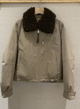 韩国25冬装新款可脱卸羊卷毛毛翻领韩版工装羽绒服休闲夹克35958