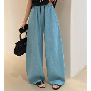 26春装 弯刀裤 新款 休闲麻料窄版 金属圈松紧腰围韩版 QIANBEISI正品