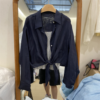 韩国in.11正品25夏新款冰丝针织背心+衬衫韩版两件套防晒麻料衬衫