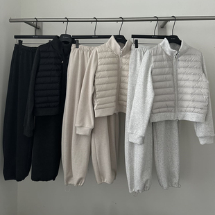立领排骨羽绒外套 s25冬接拼袖 加绒卫裤 韩版 韩国Me 两件套装 Town