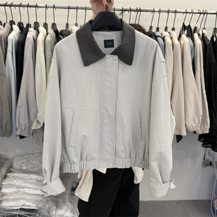 韩国东大门26春装新款松紧边下摆皮质POLO领韩版短款休闲夹克612