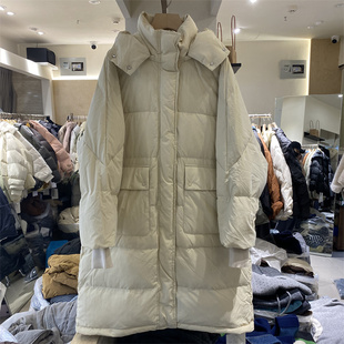 韩国QBS正品25冬针织接拼袖口大口袋韩版中长保暖带帽羽绒服S913