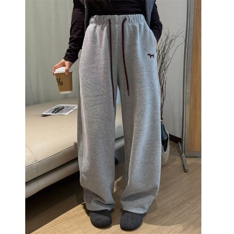 韩国SOMMY正品25冬装新口袋刺绣小狗图案韩版糖果色加绒休闲卫裤