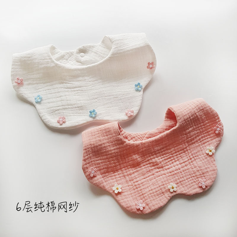 春夏纯棉纱布婴儿围嘴口水巾宝宝花瓣围兜六层棉纱新生儿可爱花朵