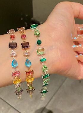 爆闪绿色锆石手链女小清新高颜值轻奢手串女款毕业生日闺蜜礼物