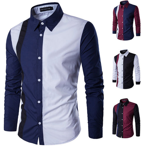 pointed collar panel slim fit men's shirt尖领拼接修身男衬衫