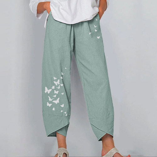 Casual Loose Printed Wide Leg Pants休闲宽松印花阔腿直筒女 裤