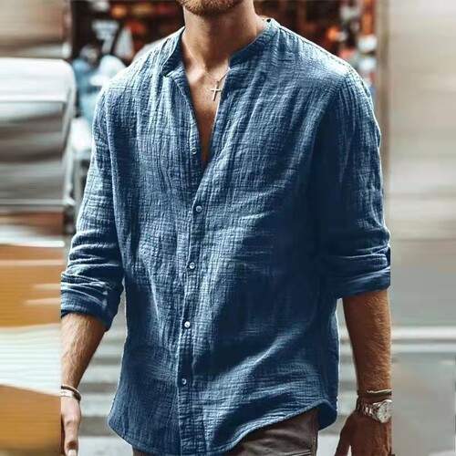 Solid Color Casual Stand Collar Shirt男士纯色休闲立领衬衫