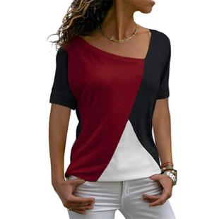 Neck Contrast Round Casual Short Sleeves圆领休闲女士撞色短袖