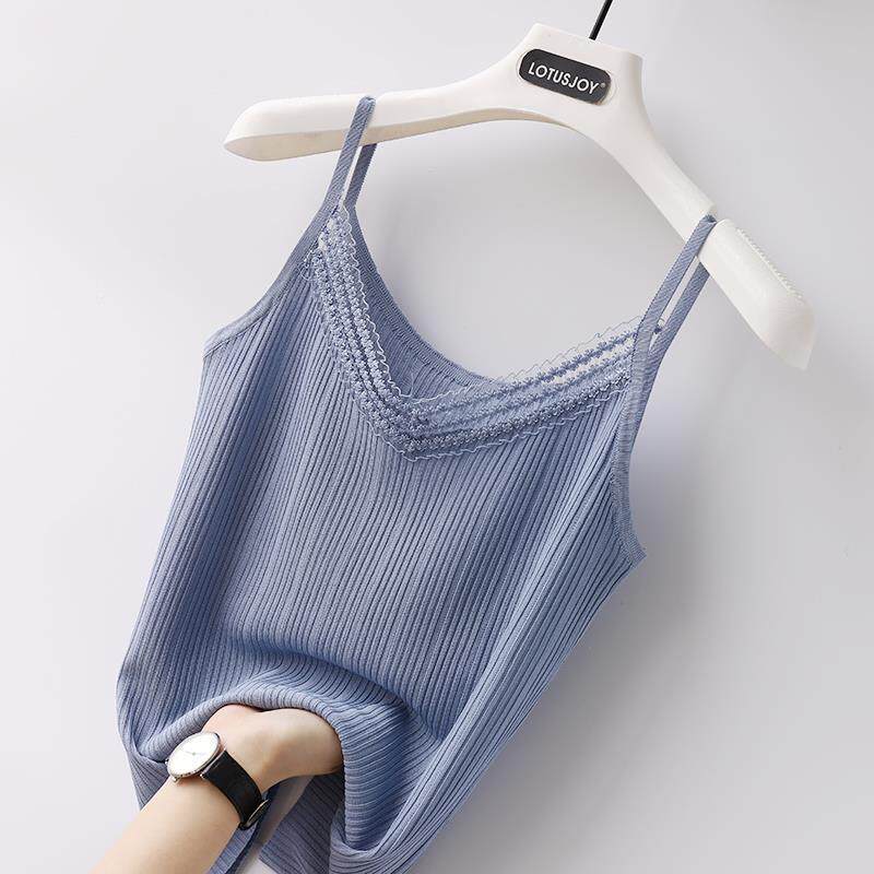 Lace Knit V-Neck Camisole Tank Top蕾丝针织 V 领吊带打底背心