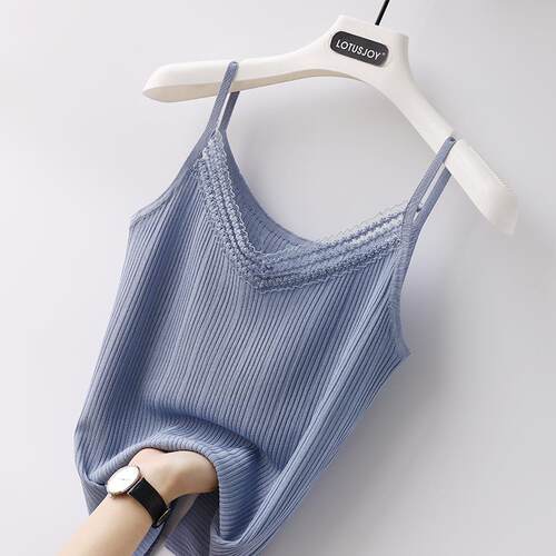 Lace Knit V-Neck Camisole Tank Top蕾丝针织 V 领吊带打底背心