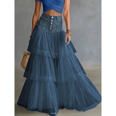 Summer Loose Swing Maxi Skirts Mujer Fashion High Waist Butt