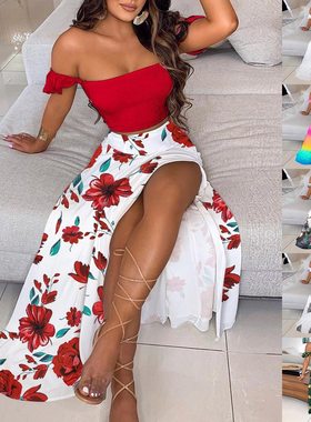 One-Shoulder Slim Fit Slit Suit Dress一字肩修身开叉裙子套装