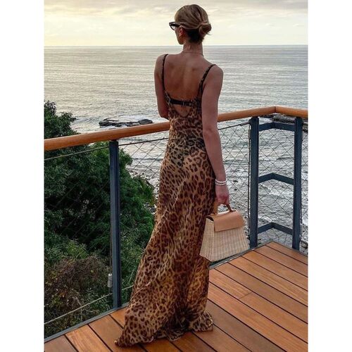 Leopard print camisole backless dress 豹纹印花吊带露背连衣裙