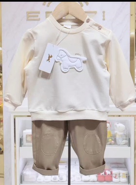 原D韩版童装儿童秋季新款米色卫衣休闲裤两件套装MS573001洋气
