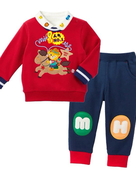 Miki童装日系春秋冬男童女童宝宝小熊刺绣卫衣长袖裤子套装两件套