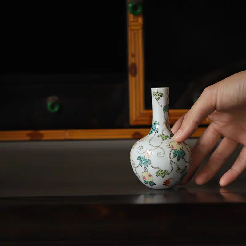 手绘小花瓶忘言造物粉彩葫芦花插