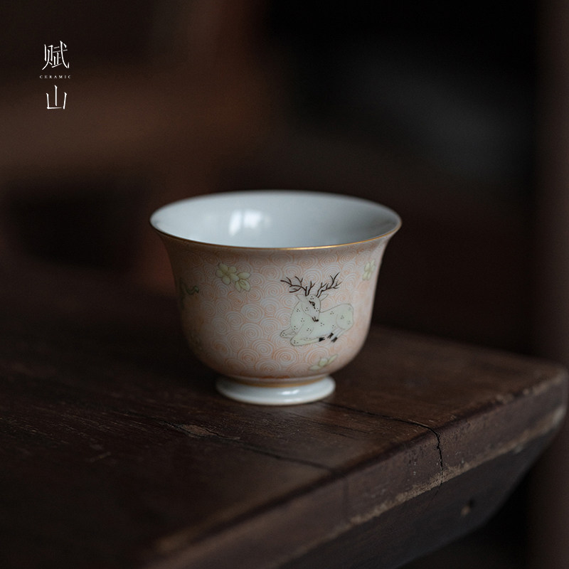 小白茶具手绘粉彩福禄茶杯景德镇