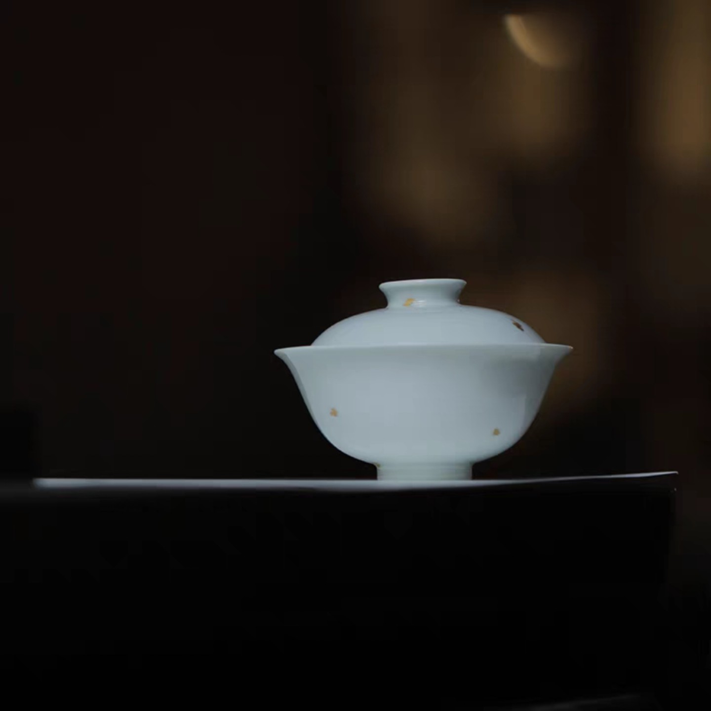 小白茶具//忘言造物盖碗景德镇愚彻洒金青花薄胎盖碗·品杯·壶承