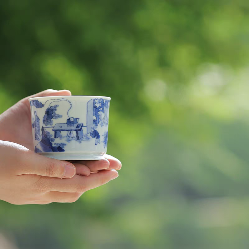 小白茶具//忘言造物青花梦江南直筒杯主人杯景德镇手工陶瓷咖啡杯