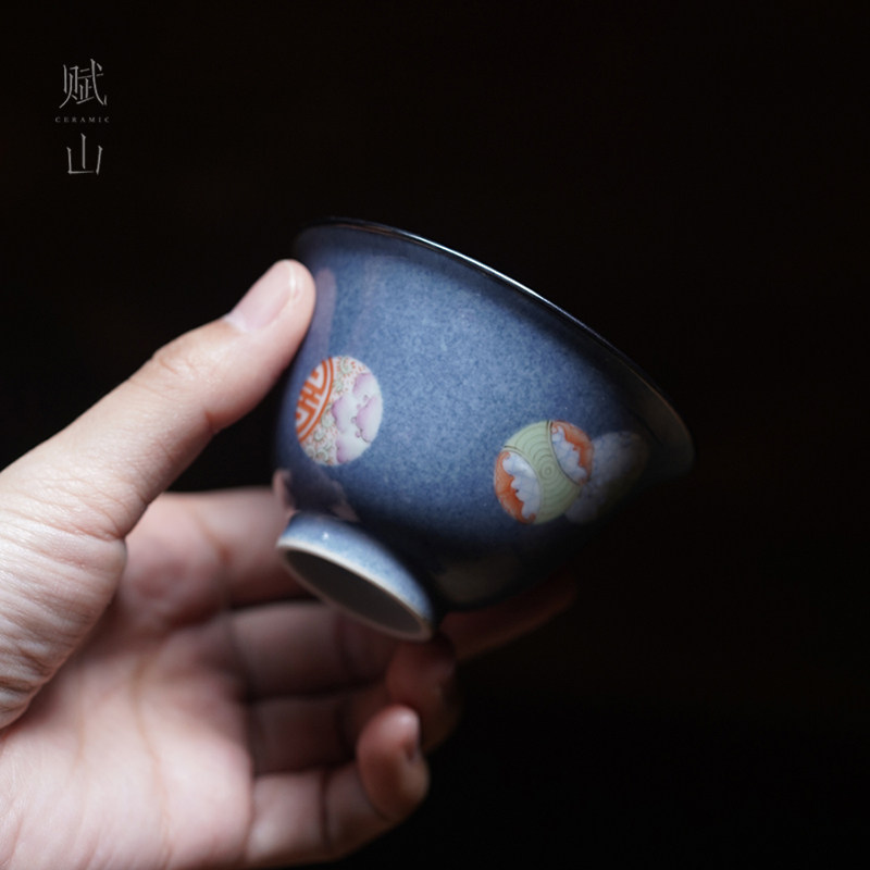 小白茶具洒蓝皮球花银口杯