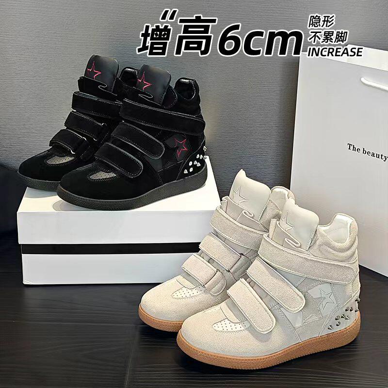 真皮厚底增高休闲户外坡跟短靴女2026秋季春舒适运动鞋高帮板鞋