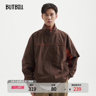 BUTTBILL 春季复古运动防泼水透气网眼立领校服夹克学院情侣外套