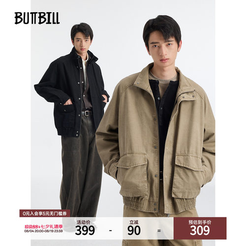 BUTTBILL通勤酵洗口袋工装夹克