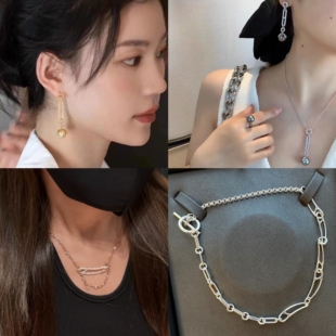 新款猪鼻子项链高级感轻奢小众吊坠长款毛衣链配饰耳环百搭秋冬女