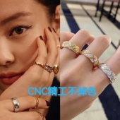 小香coco菱格纹戒指镶钻ins叠戴窄宽轻奢菱形18k金情侣对戒指环女