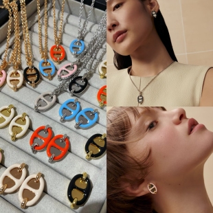h猪鼻子项链高级感轻奢吊坠长款毛衣链配饰百搭珐琅v金女款耳钉