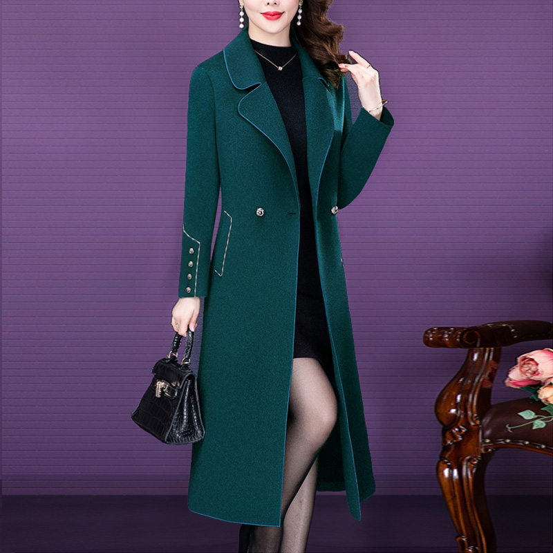 贵夫人高端国际大牌羊绒大衣女中长款气质妈妈款过膝收腰毛呢外套